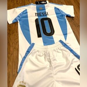Lionel Messi Argentina Black Shorts Jersey Kids Toddler & Youth Soccer Kit